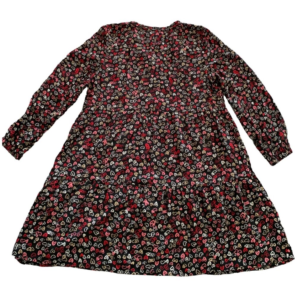 NWT LOFT Womens' Valentine's Heart Print Tie Neck Tiered Swing Mini Dress Size L - Picture 7 of 8